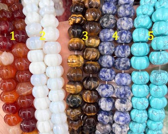 10x14mm Halloween Pumpkin Beads, Fall Gemstone Pumpkin Jewelry Beads Wholesale