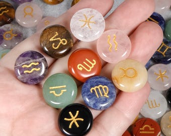 Ensemble de 12 pierres, signe du zodiaque, pierres précieuses naturelles, runes constellation, runes en cristal pour symbole astrologique 18 mm