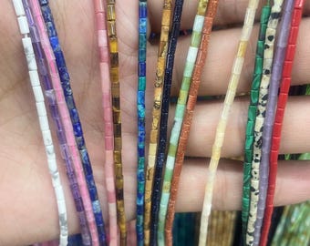 2*4mm Gemstone Column Tube Beads, Small Natural Stone Tube Beads for Handmade Jewelry, Bulk Wholesale