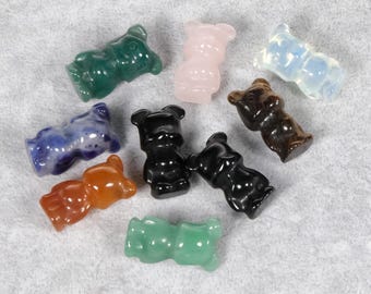 Figurine de petit ours de 2,5 cm (1 po.) sculptée à la main, statue d'animal en pierres précieuses, mini ours en cristal de quartz, cristal de guérison, décoration d'intérieur, cadeau en cristal.