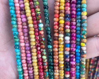 Smooth Imperial Jasper Rondelle Beads 3x4mm, Multi Color Gemstone Disc Beads, DIY Bracelet Necklace Jewelry Making Supply Wholesale