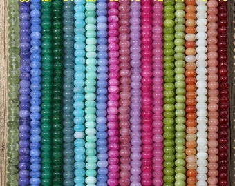 5x8mm Rainbow Rondelle Beads, Colored Jade Abacus Beads, Smooth Flat Disc Spacer Beads Bulk for DIY Jewelry, Wholesale Beads