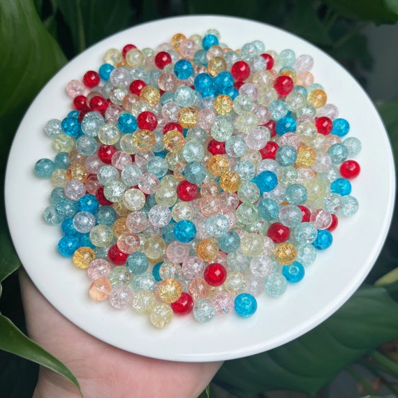 200Pcs 8mm Transparent Crackle Glass Round Beads - Multicolor Loose Beads For Jewelry Making