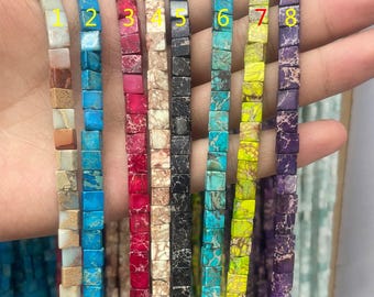 6x6mm Square Sea Sediment Imperial Jasper Beads, Natural Stone Cube Beads, Loose Beads Full Strand for Bracelet Necklace Jewelry Making