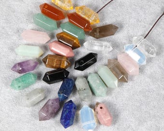 Baguette sculptée à double pointe en cristal mixte, prisme hexagonal de perçage 22 × 8 mm