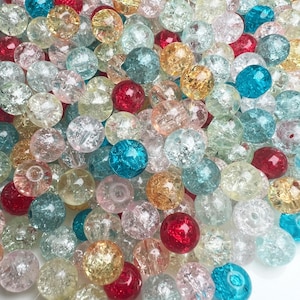 Bulk 8mm Mixed Glass Cracked Beads, Colorful Crackled Round Beads, Sparkling Beads for Bracelet Necklace DIY Jewelry Making