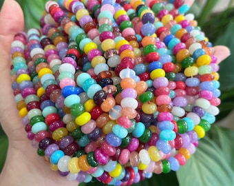 5x8mm Rainbow Rondelle Beads, Colored Jade Beads, Smooth Rondelle Gemstone Beads, 8mm Rondelle Beads Bulk, DIY Jewelry, Wholesale Beads