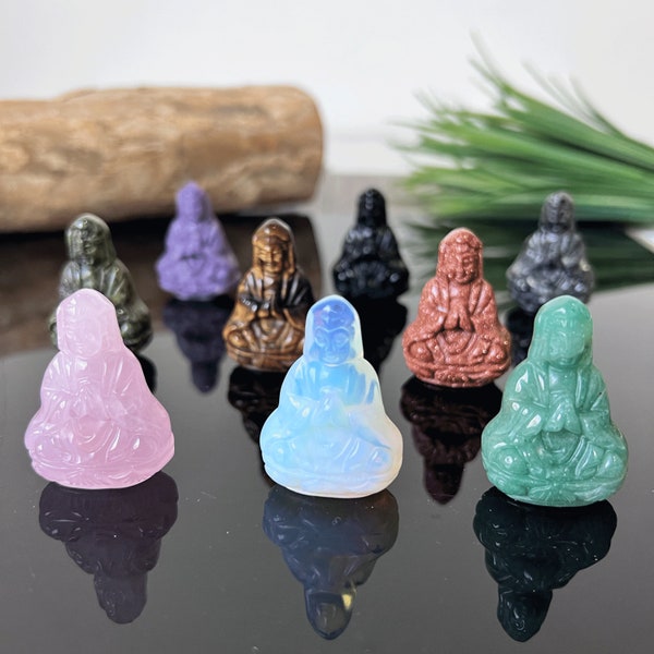 1.5" Mini Crystal Guan Yin Carving Statue, Quartz Crystal Guanyin Buddha Figurine, Healing Crystal Gift, Home Decoration