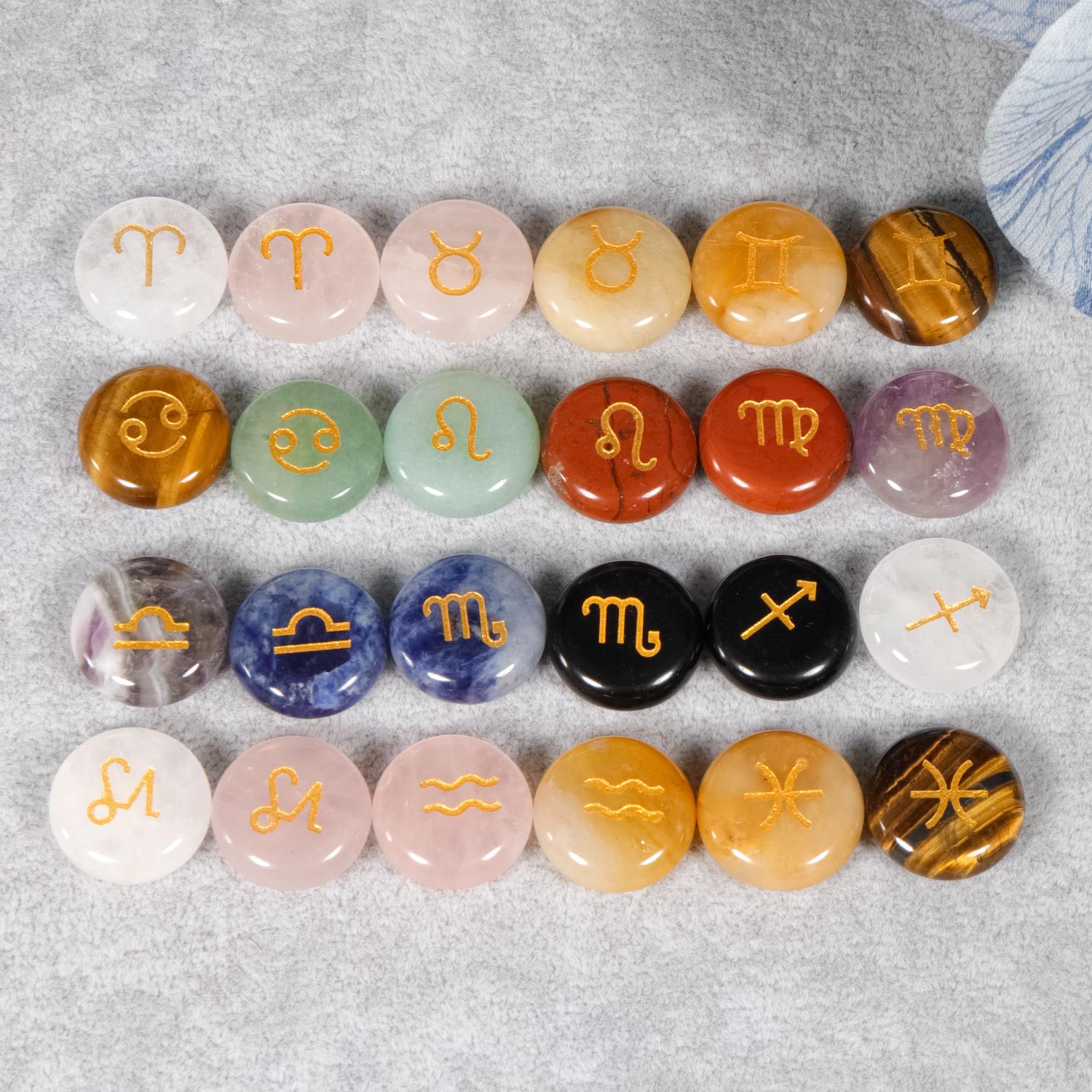 Constellation Runes 12 Stone Zodiac Sign Natural Gemstone Beads Set,constellation Runes Set ...