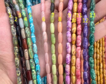 5x12mm Imperial Jasper Barrel Beads, Natural Stone Rice Beads, Mixed Color Loose Beads for DIY Bracelet Necklace Jewelry Making Supply