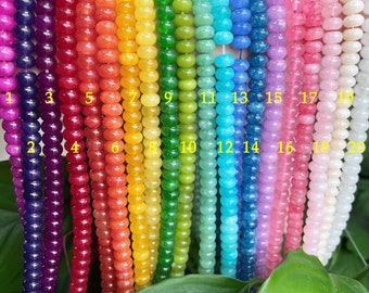 8mm Bright Colored Jade Rondelle Beads, 5x8mm Rainbow Rondelle Beads, Smooth Stone Rondelle Beads, DIY Jewelry, Bulk Wholesale Beads