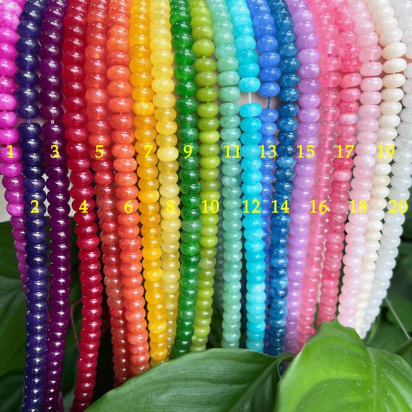 8mm Bright Colored Jade Rondelle Beads, 5x8mm Rainbow Rondelle Beads, Smooth Stone Rondelle Beads, DIY Jewelry, Bulk Wholesale Beads