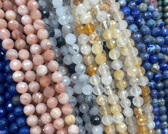 8mm Faceted Gemstone Round Beads, Natural Stone Cut Beads, Loose Gemstone Beads for Jewelry Making,15 Inch Strand
