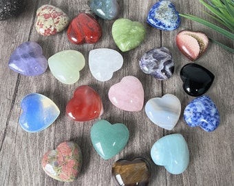 30mm Mixed Quartz Crystal Heart Set, Puffy Heart, Pocket Stone, Love Stone, Healing Crystal Gift, Mystery Crystal Decor