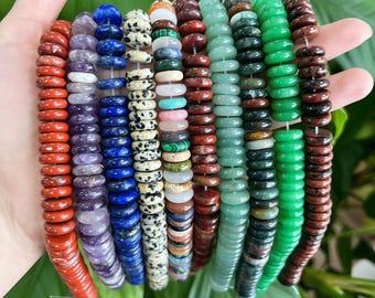 30+ Farben 4 x 12 mm Stein Rondelle Flache Perlen, Scheibenperlen, Edelstein Spacer Perlen für die DIY Schmuckherstellung