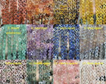 Cuentas de piedras preciosas con forma de corazón hueco de 10 mm, dijes de corazón de piedra, fabricación de joyas DIY