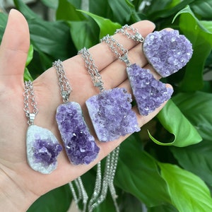 Amethyst Cluster Necklace, Large Purple Crystal Pendant Necklace, February Birthstone Crystal Necklace