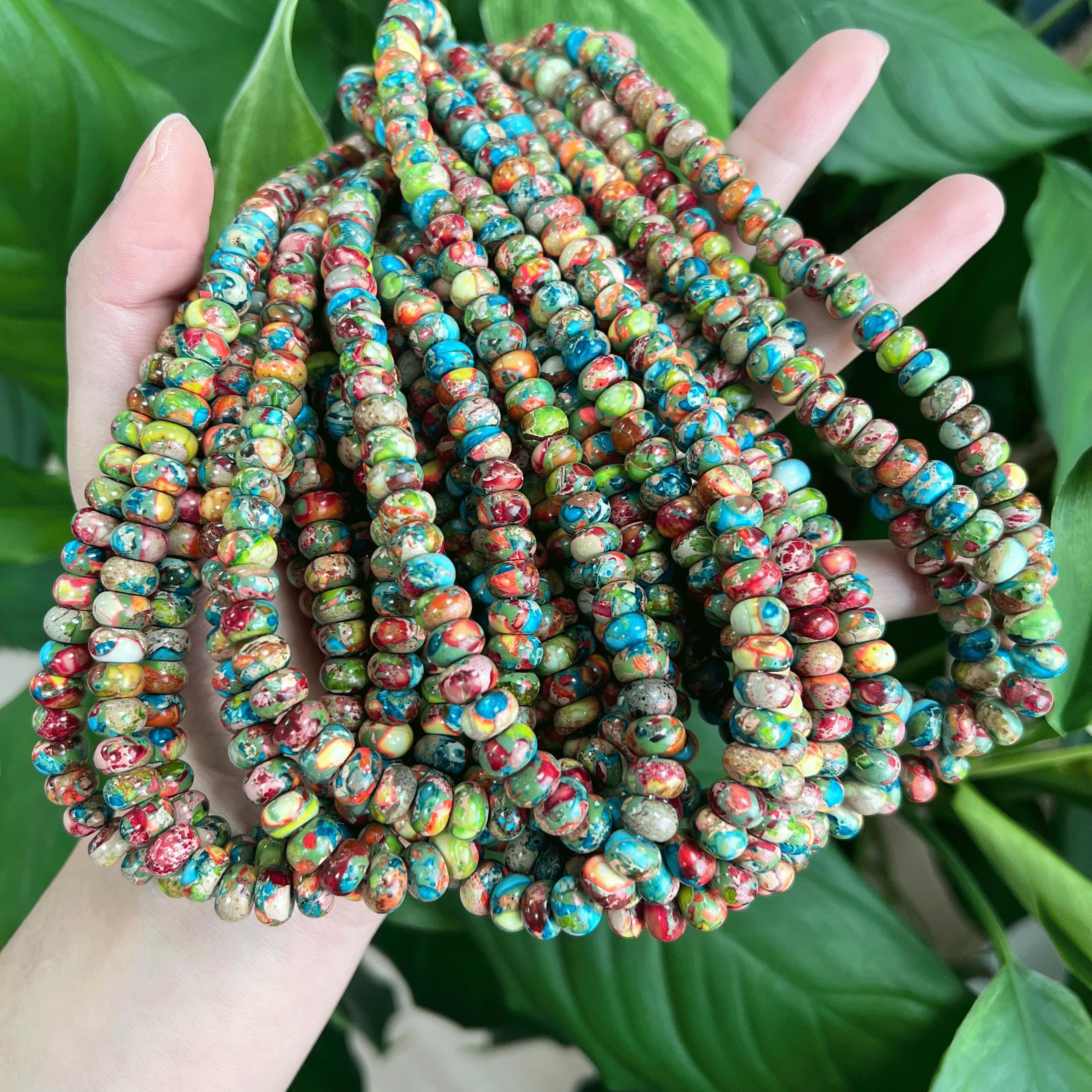 5x8mm Rainbow Imperial Jasper Smooth Rondelle Beads, Sea Sediment Jasper Gemstone Rondelle Spacer Beads for DIY Jewelry Making Wholesale