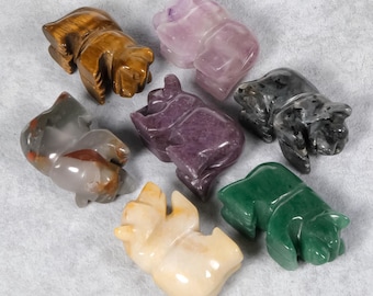 Sculpture d'ours en cristal de 2 po., figurine animalière en pierres précieuses sculptées à la main, cadeau en cristal de guérison