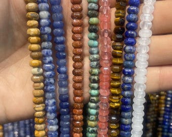 4x6mm Pumpkin Rondelle Beads, Natural Gemstone Pumpkin Beads, Mixed Stone Loose Beads Bulk, DIY Bracelet Making, Wholesale Beads