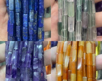 4x13mm Natural Gemstone Tube Beads, Rectangle Column Loose Beads, 15" Strand, DIY Bracelet Necklace Jewelry Making Supply, Wholesale Beads