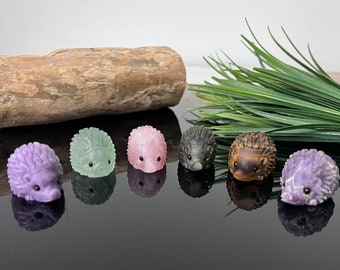 1.5&quot; Crystal Hedgehog Carving, Gemstone Hedgehog Statue, Hand Carved Animal Figurine, Healing Crystal Gift, Home Decoration