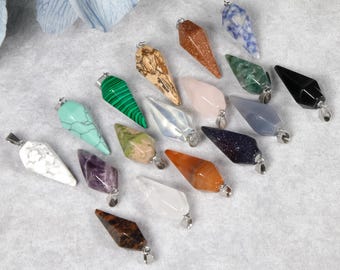 Breloque de pierres précieuses géométriques hexagonales sculptées à la main, pendule en quartz, fournitures de bijoux en cristal de guérison 13*30 mm
