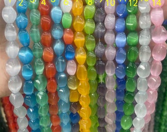 8x12mm Twisted Cat's Eye Beads, Multicolor Four-Sided Loose Beads for Handmade Jewelry Craft Supplies