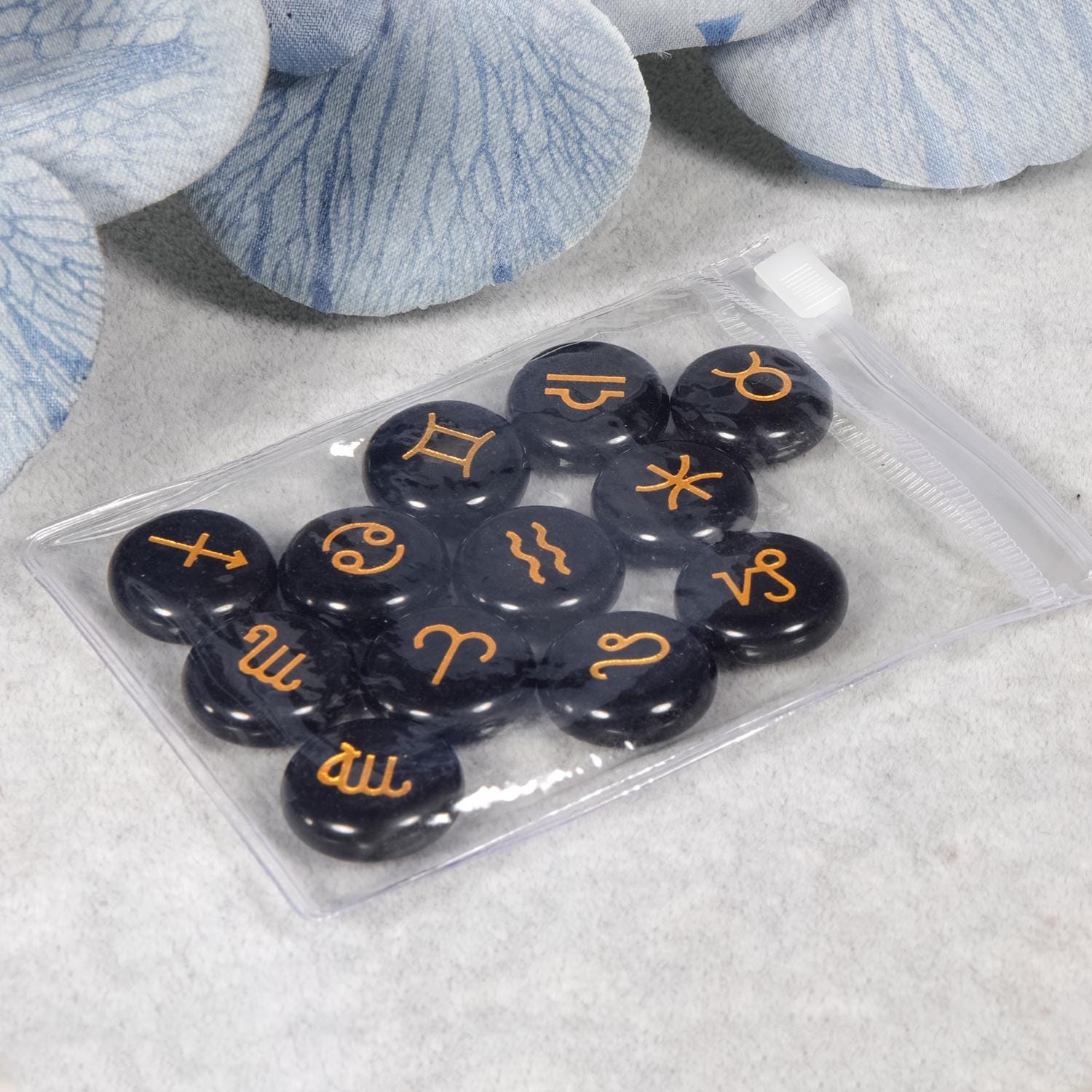 Constellation Runes 12 Stone Zodiac Sign Natural Gemstone Beads Set,constellation Runes Set ...