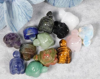 Tortue en cristal sculpté à la main de 1,1 pouce, figurine de tortue animale en pierres précieuses, décoration en cristal de guérison, cadeau en cristal