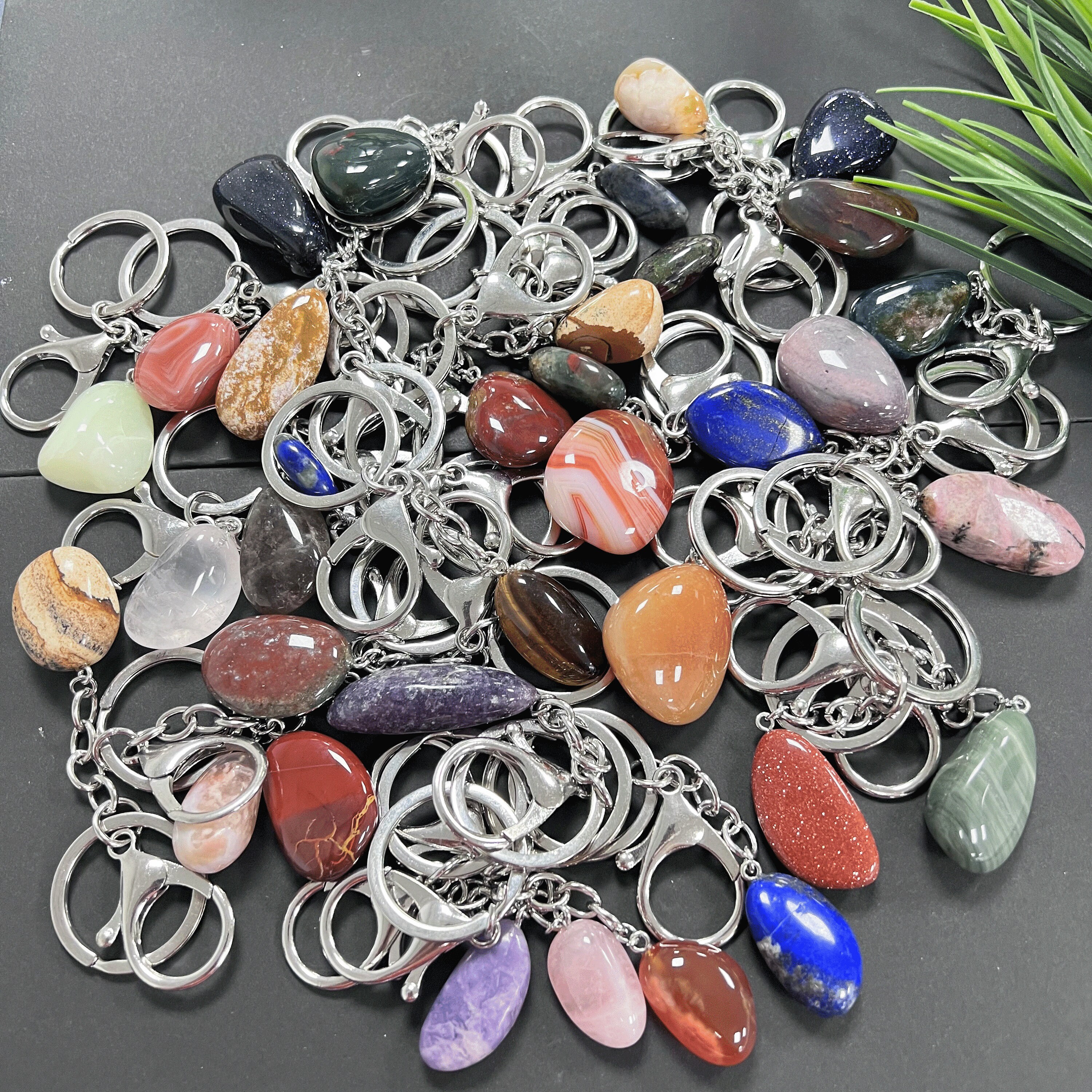 Tumbled Crystal Keychain, Natural Gemstone Keyring With Lobster