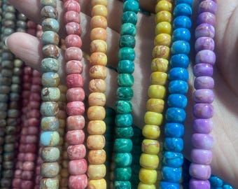 6x8mm Emperor Stone Barrel Beads, Multicolor Imperial Stone Gemstone Loose Beads, Full Strand, DIY Bracelet Necklace Jewelry Making Supplies