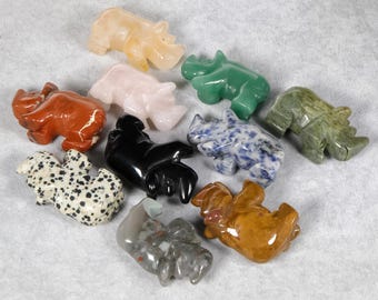 Figurine de rhinocéros en cristal naturel de 2 pouces, décoration en cristal de chakra de guérison, sculpture de pierres précieuses, cadeau pour elle