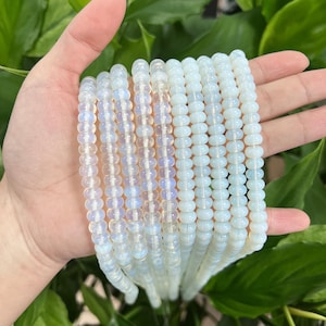 8mm White Opalite Smooth Rondelle Beads for DIY Jewelry Making