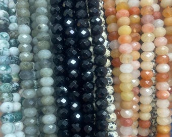 5x8mm Faceted Rondelle Gemstone Beads, Natural Stone Spacer Beads Strand, Loose Beads for Jewelry Making, DIY Craft Supply