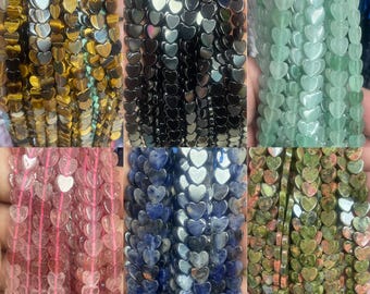 6mm Natural Stone Heart Beads, Mixed Gemstone Heart Loose Beads, DIY Bracelet Necklace Jewelry Making Supply, Heart Shape Crystal Beads