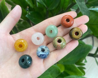 12mm Large Hole Natural Gemstone Donut Beads, Assorted Stones, Mixed Gemstone Loose Beads for Bracelet Jewelry Making