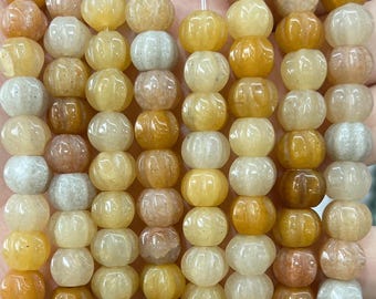 Natural Gemstone Pumpkin Beads, 8x10mm Halloween Pumpkin Shaped Beads, Wholesale Fall Jewelry Supplies