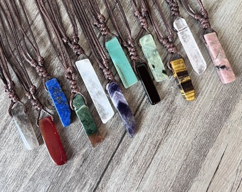 Raw Natural Crystal Vertical Bar Pendant,Natural Rectangle Rough Stone Gemstone Pendant ,Healing Crystals Pendant