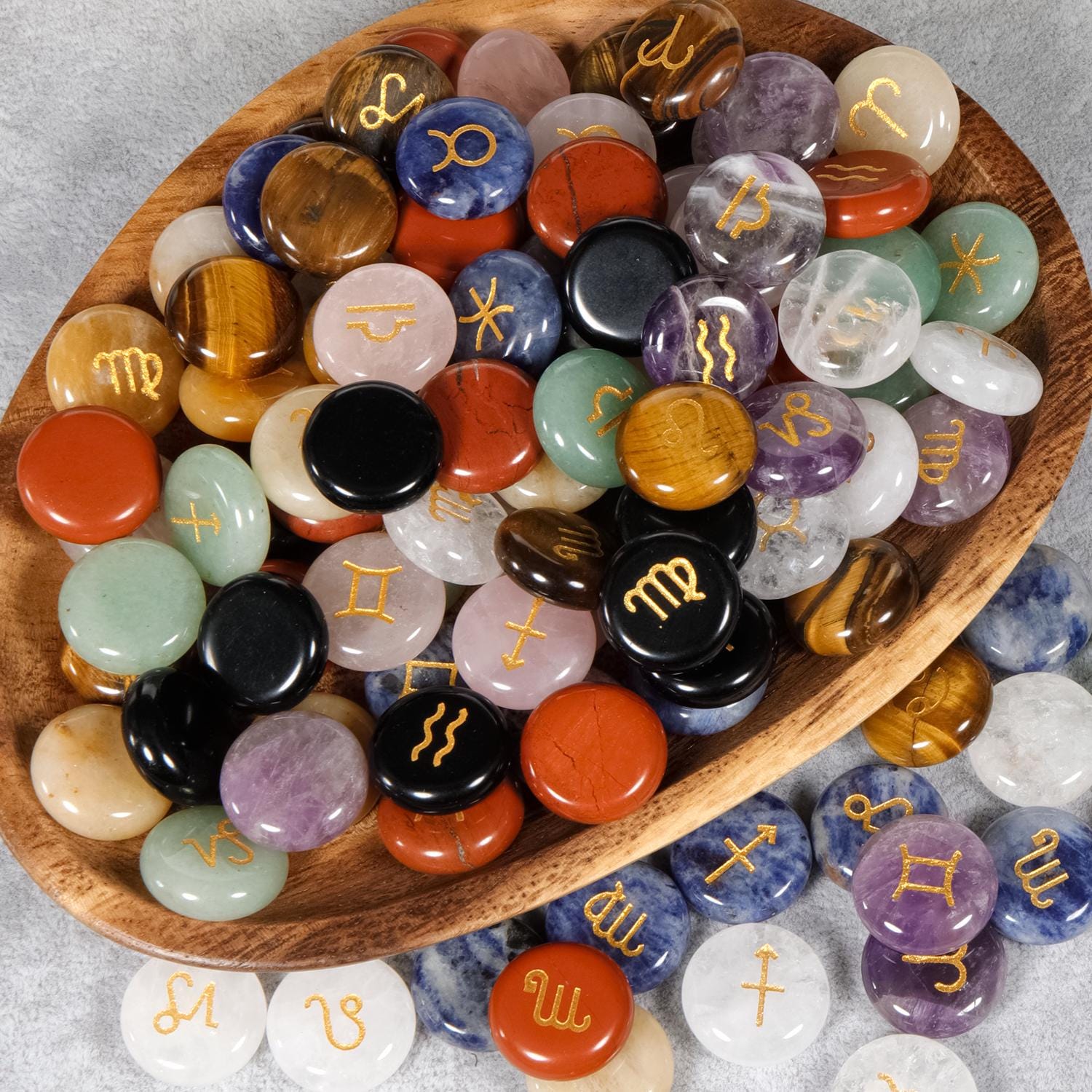 Constellation Runes 12 Stone Zodiac Sign Natural Gemstone Beads Set,constellation Runes Set ...