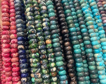 Perles rondelles en pierre de jaspe impérial 5 x 8 mm, perles lisses en vrac, perles de jaspe de sédiments marins pour la fabrication de bijoux à bricoler soi-même