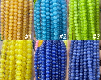 Perles de verre oeil de chat de 6 mm, perles rondes de pierres précieuses colorées, perles en vrac en cristal lisse, pour la fabrication de bijoux DIY, vente en gros de perles