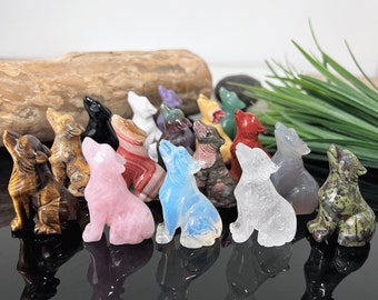 2&quot; Crystal Wolf Carving, Quartz Crystal Animal Carving, Hand Carved Gemstone Wolf Figurine, Healing Crystal Decoration, Crystal Gift
