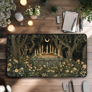 Dark Cottagecore Witchy Romantic Desk Mat, Floral Mouse Pad, Botanical, Aesthetic Mousepad, Altar Desk Decor, Magick Deskmat, Office Gifts