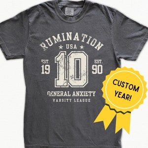 Retro Rumination Anxiety Shirt, Mental Health Funny Tee, Gift for ADHD Neurodivergent Friend, Vintage Style Varsity Tshirt Therapist Anxious