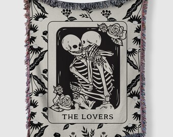 Goth Skeleton Lovers Tarot Dark Academia Witchy Woven Tapestry Skeleton Halloween Gift Vintage Whimsigoth Oddities Cottagecore Romantic Gift