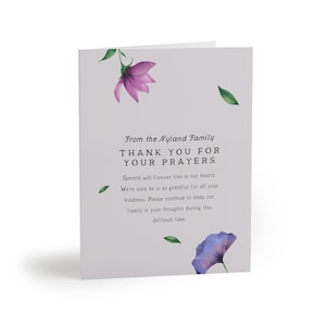 Ensemble de cartes de remerciement de deuil Prières de sympathie personnalisées Reconnaissance Participation aux funérailles Gratitude