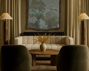 Manta tejida con paisaje de bosque oscuro, tapiz moderno noir verdure, decoración para el hogar, arte fino para colgar en la pared, naturaleza medieval europea
