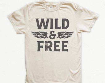 Wild & Free Retro Rebel inspiriertes grafisches T-Shirt Komfort Farben Hippie Grunge Boho Vintage gewaschenes übergroßes T-Shirt, ästhetisches Moto-Shirt