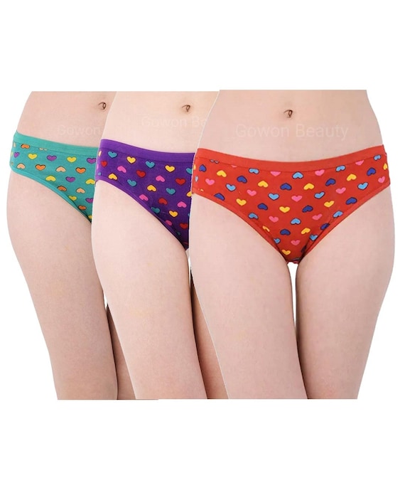 Set of 3 Multicolor Panty/undergarments/underwear for Women/green